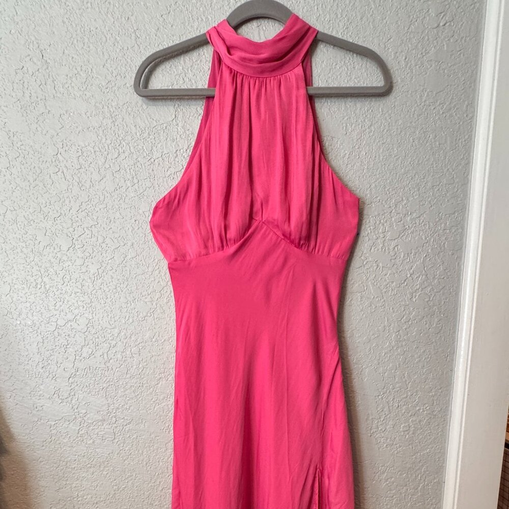 Hot Pink Halter Neck Midi Dress
